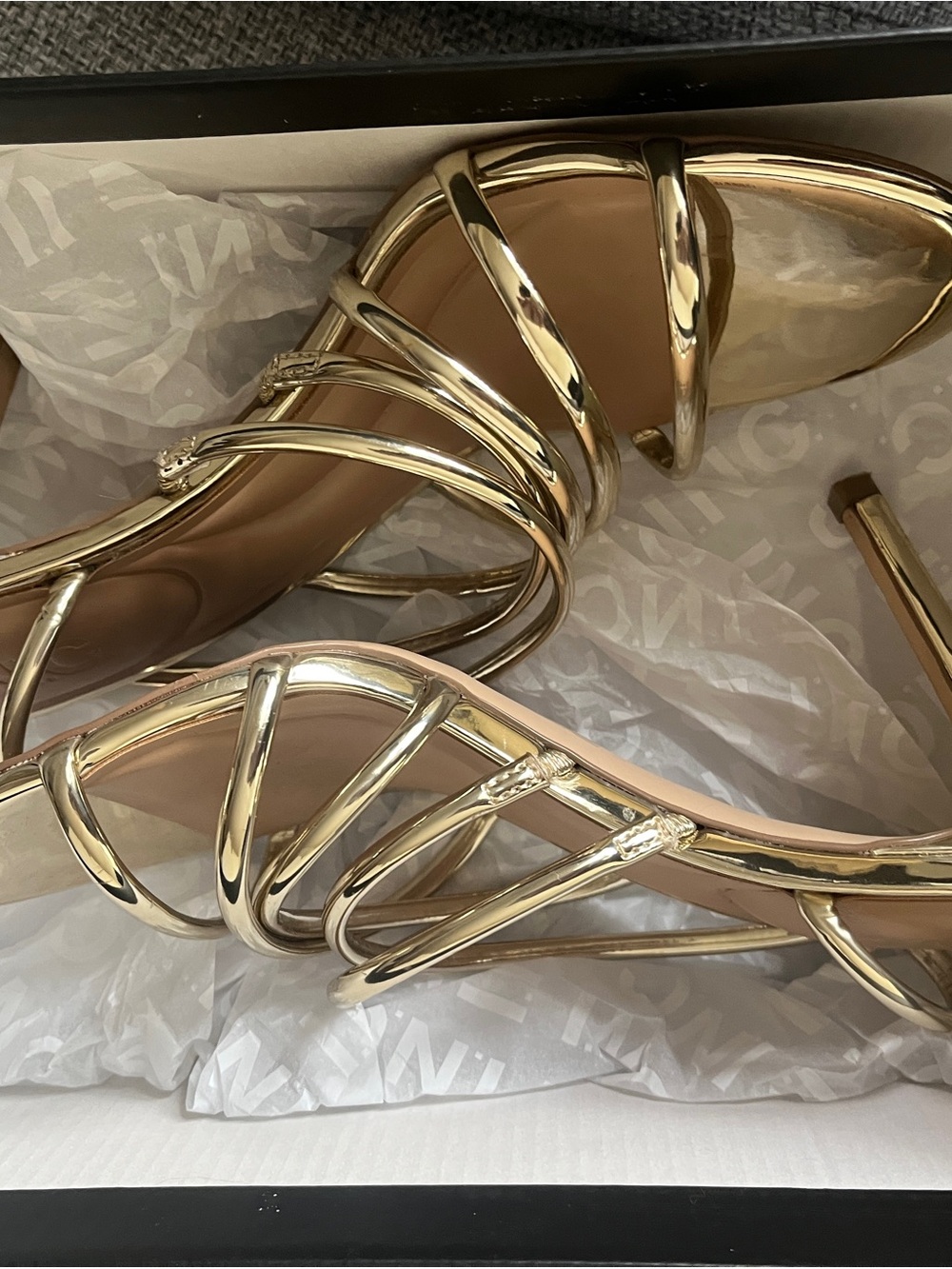 INC International Concepts Gold Metallic Strappy Stiletto Heels